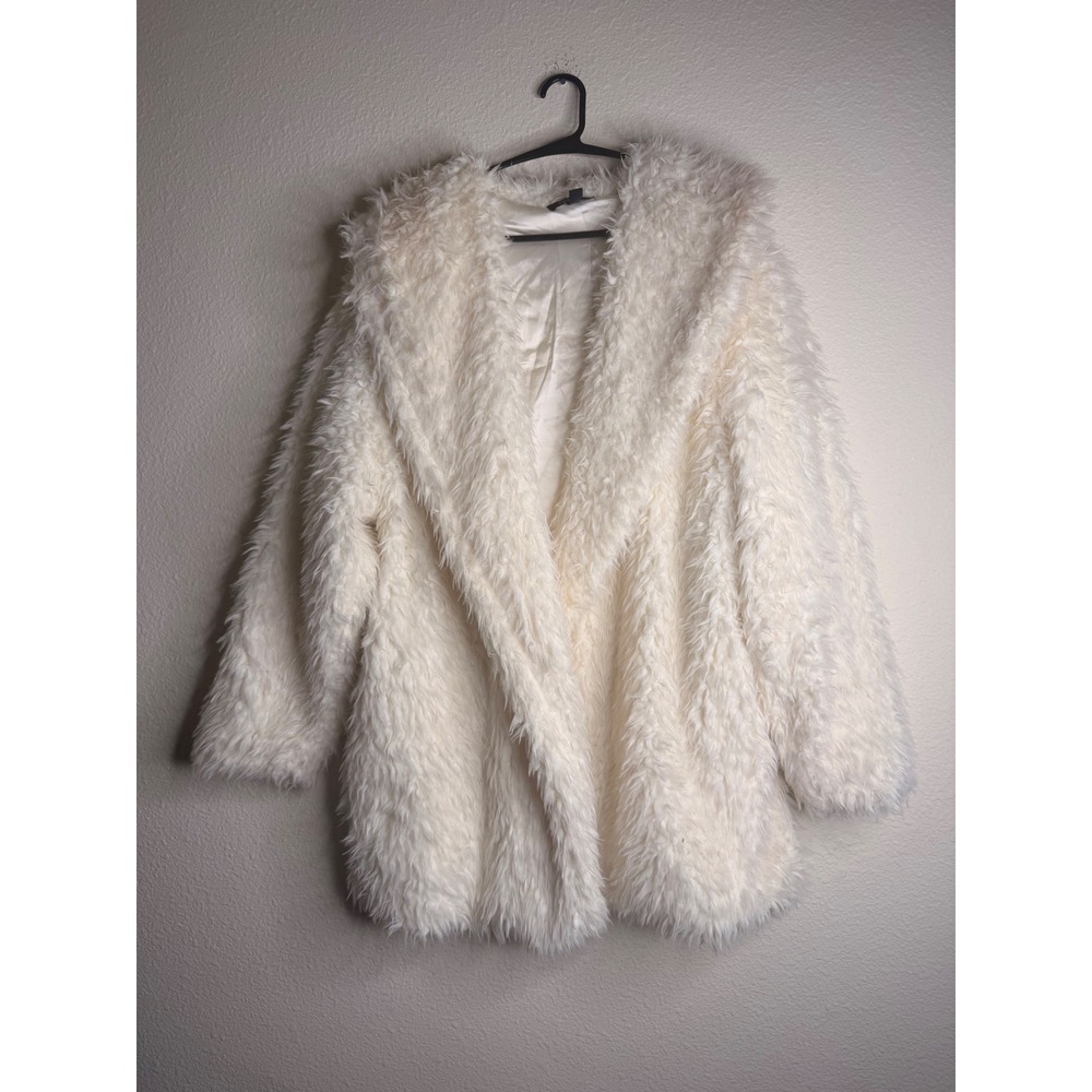 Torrid Cream Ivory Shaggy Faux Fur 3 3X Open Front Shawl Collar Coat Jacket Plus